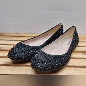 Gianni Bini Womens Black Rhinestone Casual Slip On Shoes Size 9.5